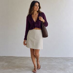 Moda Int'l Vtg Beige Linen Blend Mini Skirt Classic Minimalist Career Sz 8